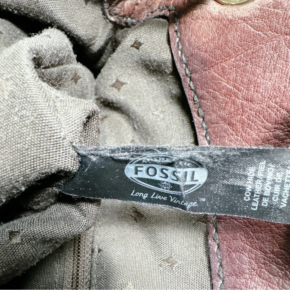Fossil Women’s Long Live Vintage Leather Explorer Hobo Bag Dark Brown - Picture 13 of 15